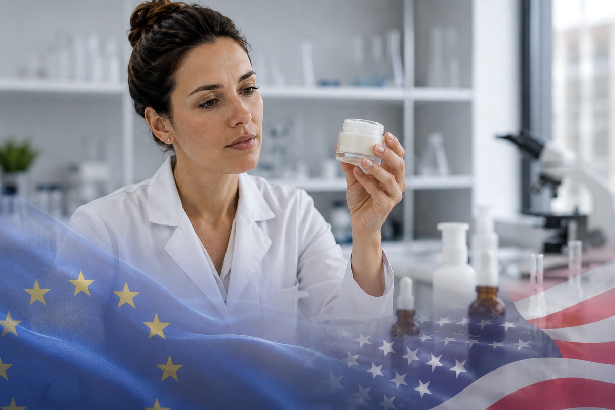 Scientist reviewing safety data on screen representing US MoCRA safety substantiation record-keeping